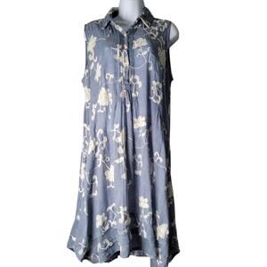 Embroidered‎ Floral Boho Cottagecore Dress M Blue Sleeveless Isabella Sinclair